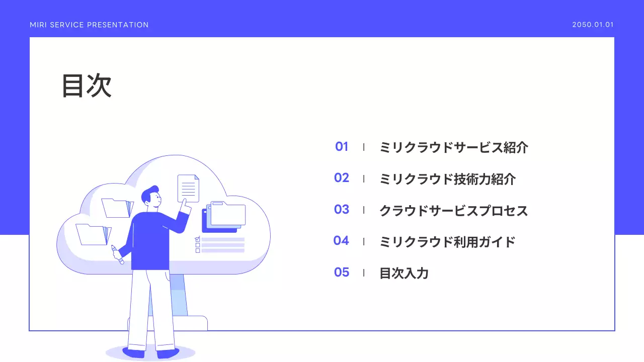 青 シンプル クラウド プレゼンテーション