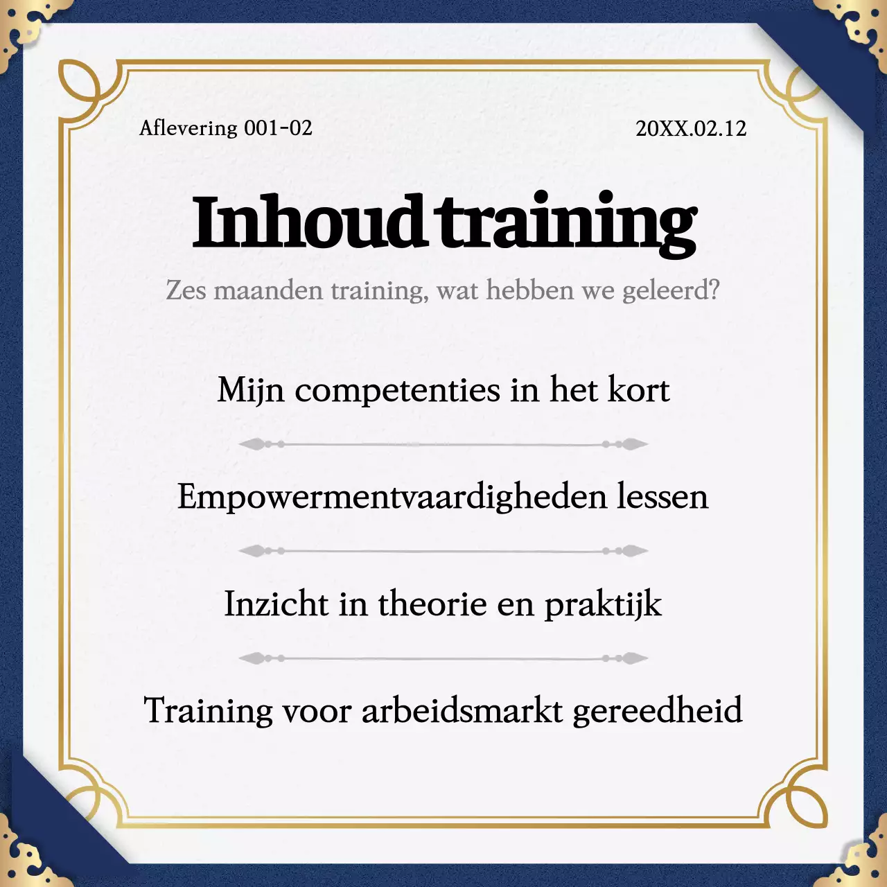 Promoot de voltooiing van het programma met een klassiek kleurenschema in marineblauw en goud