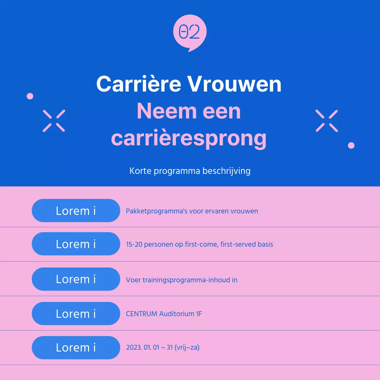 Het moderne blauw-roze programma Carrièresprong voor vrouwen promoten