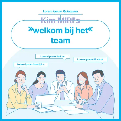 Eenvoudige welkom bij het team aankondiging met mauve en lichtblauwe graphics