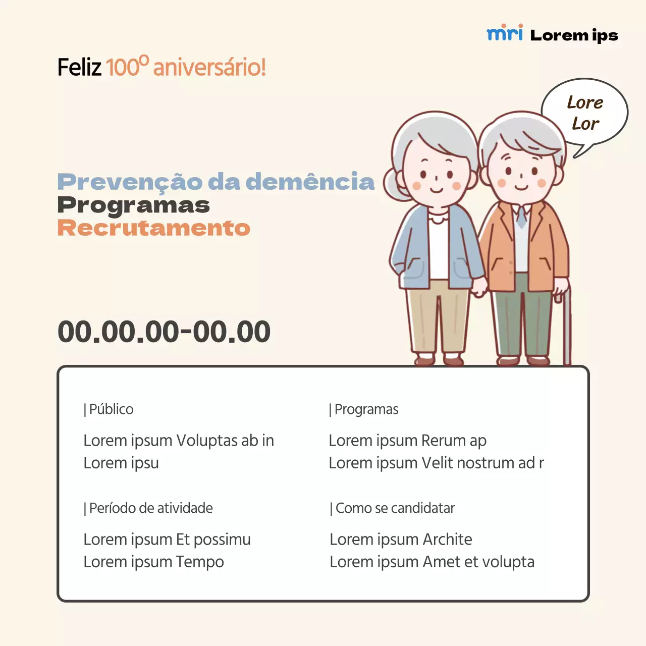 Anúncio simples de recrutamento para a prevenção da demência em laranja e azul claro