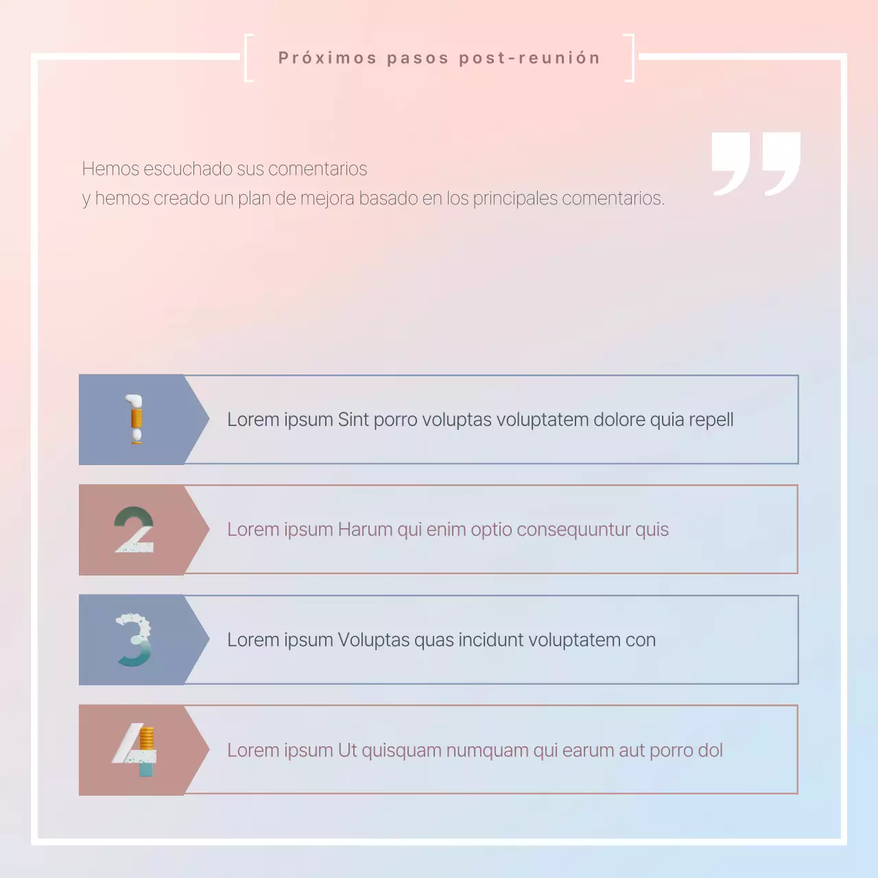 Un sencillo informe de resultados de reunión en rosa y azul claro