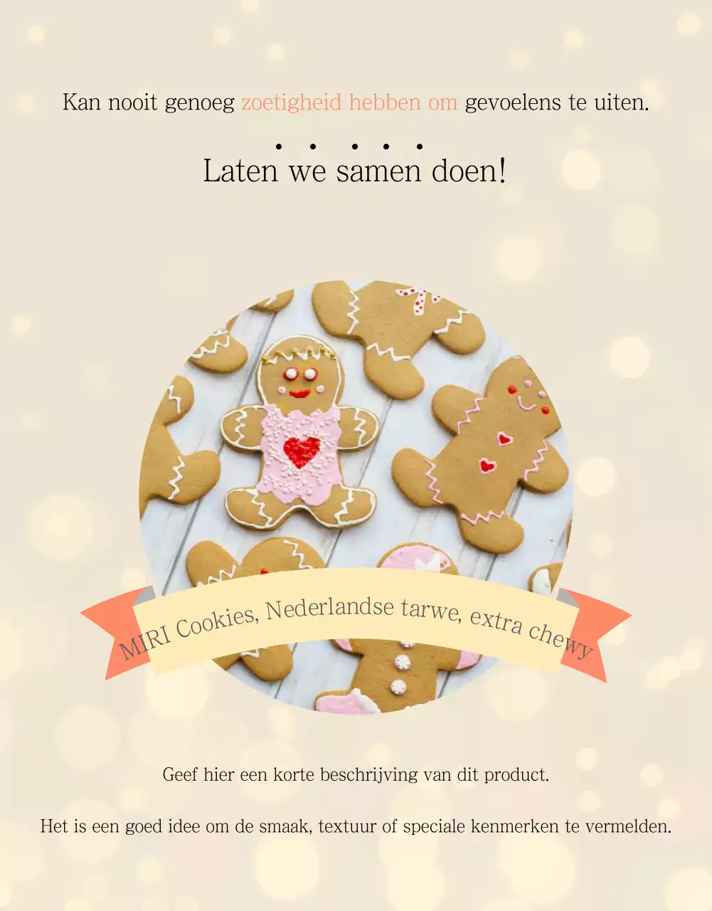 Aankondiging van de verkoop van een eenvoudige beige en ivoorkleurige taart