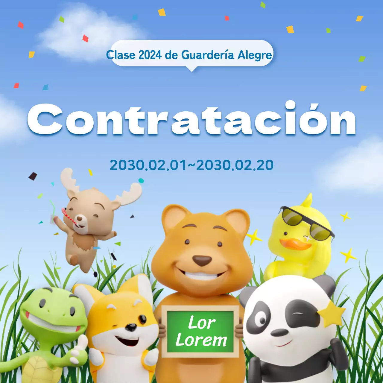 Un bonito anuncio de contratación de guardería en azul claro y blanco