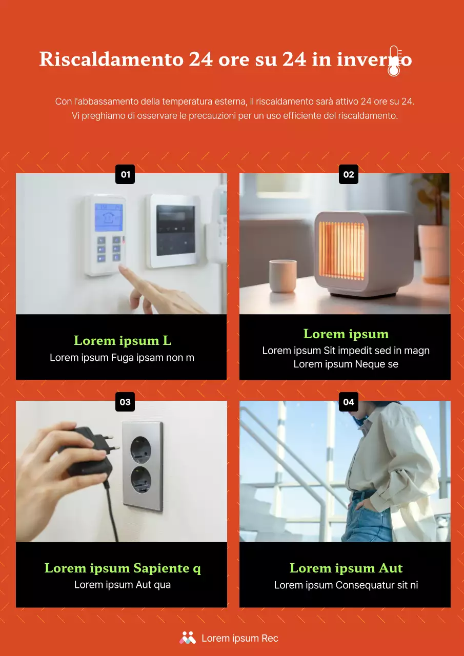 Un moderno avviso di riscaldamento in arancione