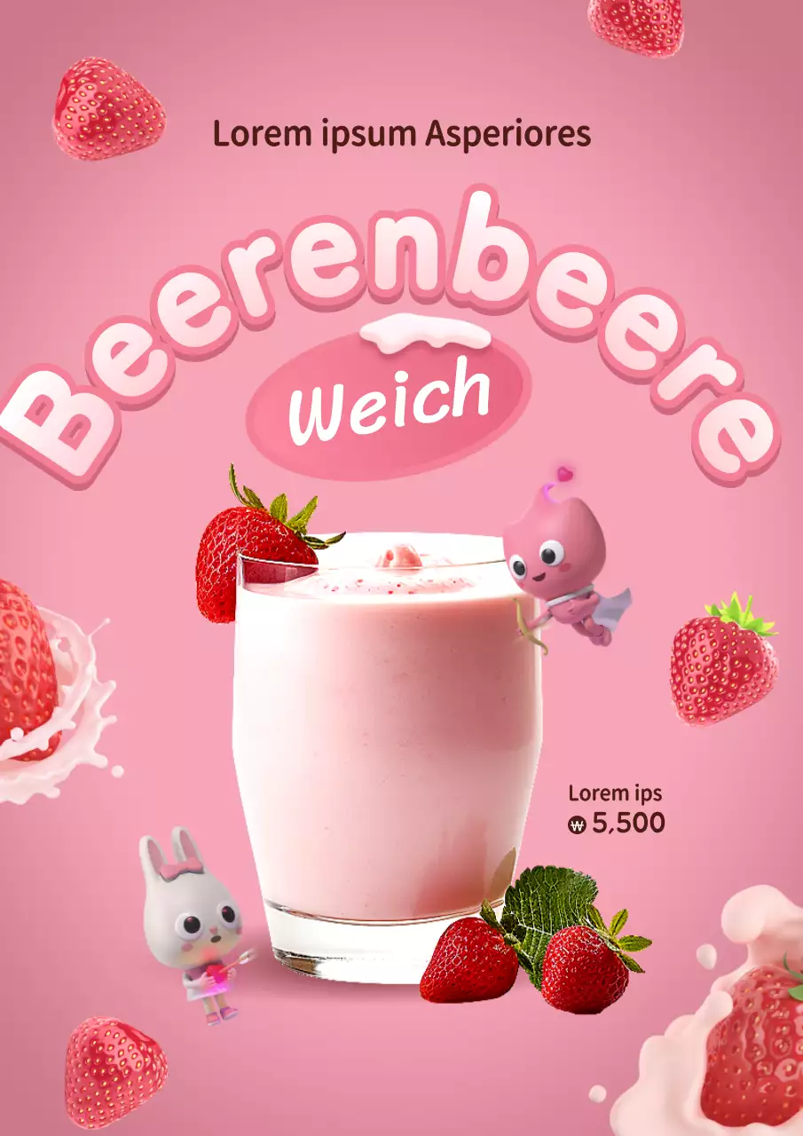Werben Sie für einen hübschen Erdbeer-Smoothie in Pink und Rot