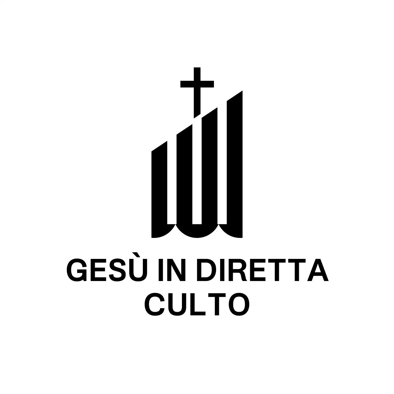 Logo tipografico religioso con semplice illustrazione di un edificio