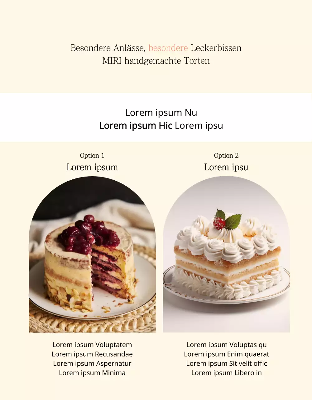 Ankündigung des Verkaufs einer einfachen beige-elfenbeinfarbenen Torte