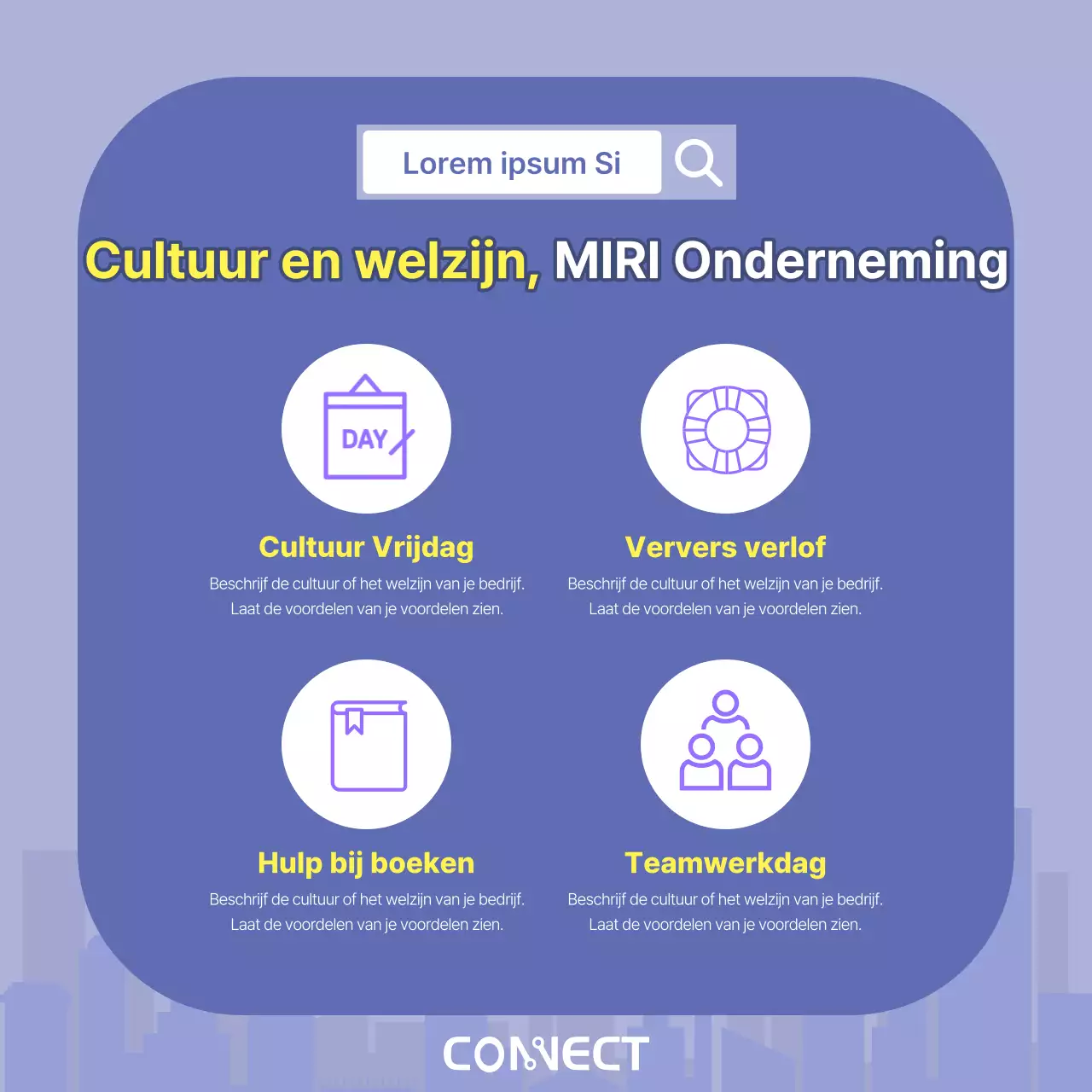 Een minimalistische zakelijke sollicitatiebrief in paars en geel