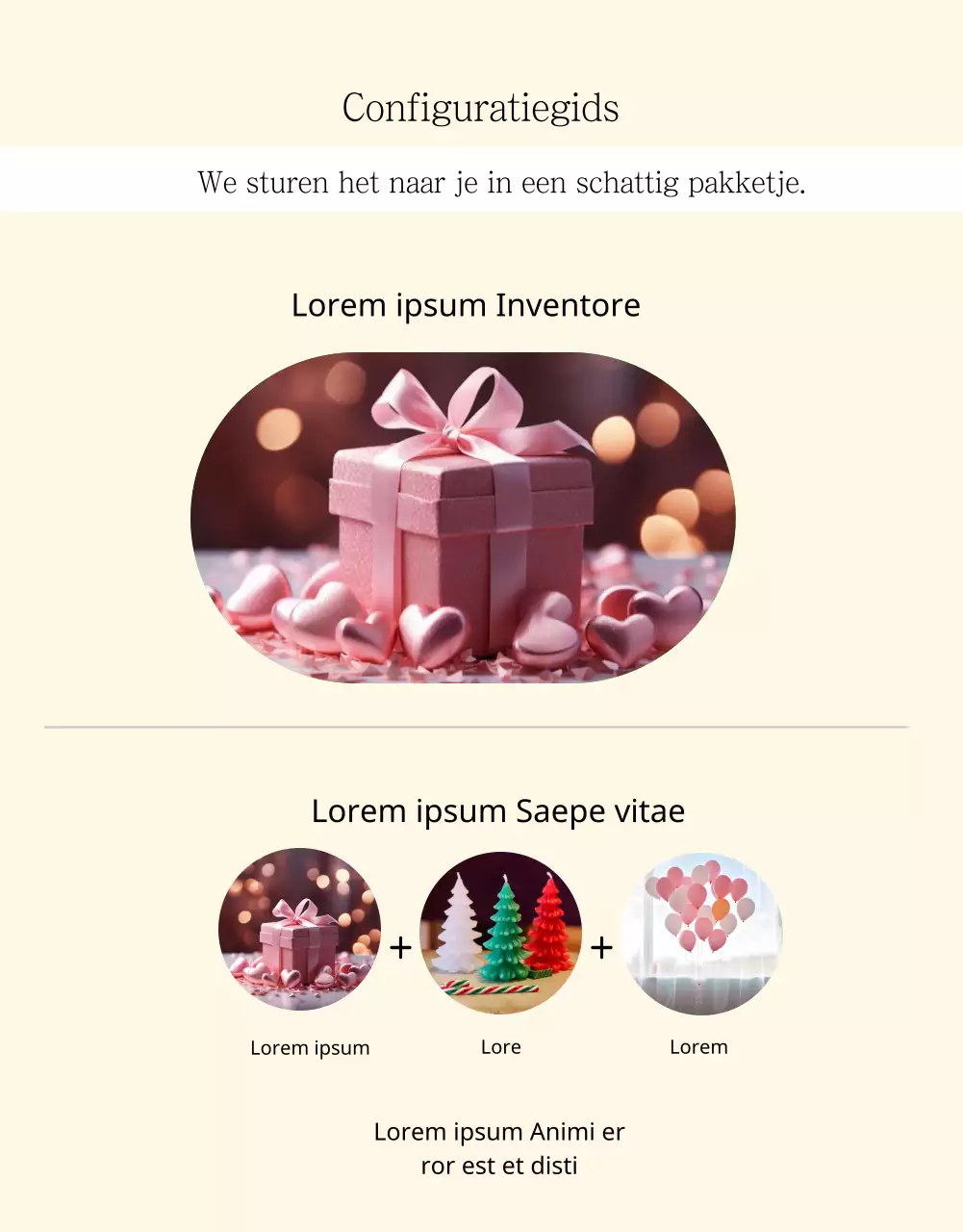 Aankondiging van de verkoop van een eenvoudige beige en ivoorkleurige taart