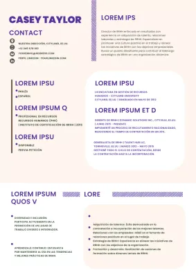 Curriculum Vitae Recursos Humanos Beige y Violeta
