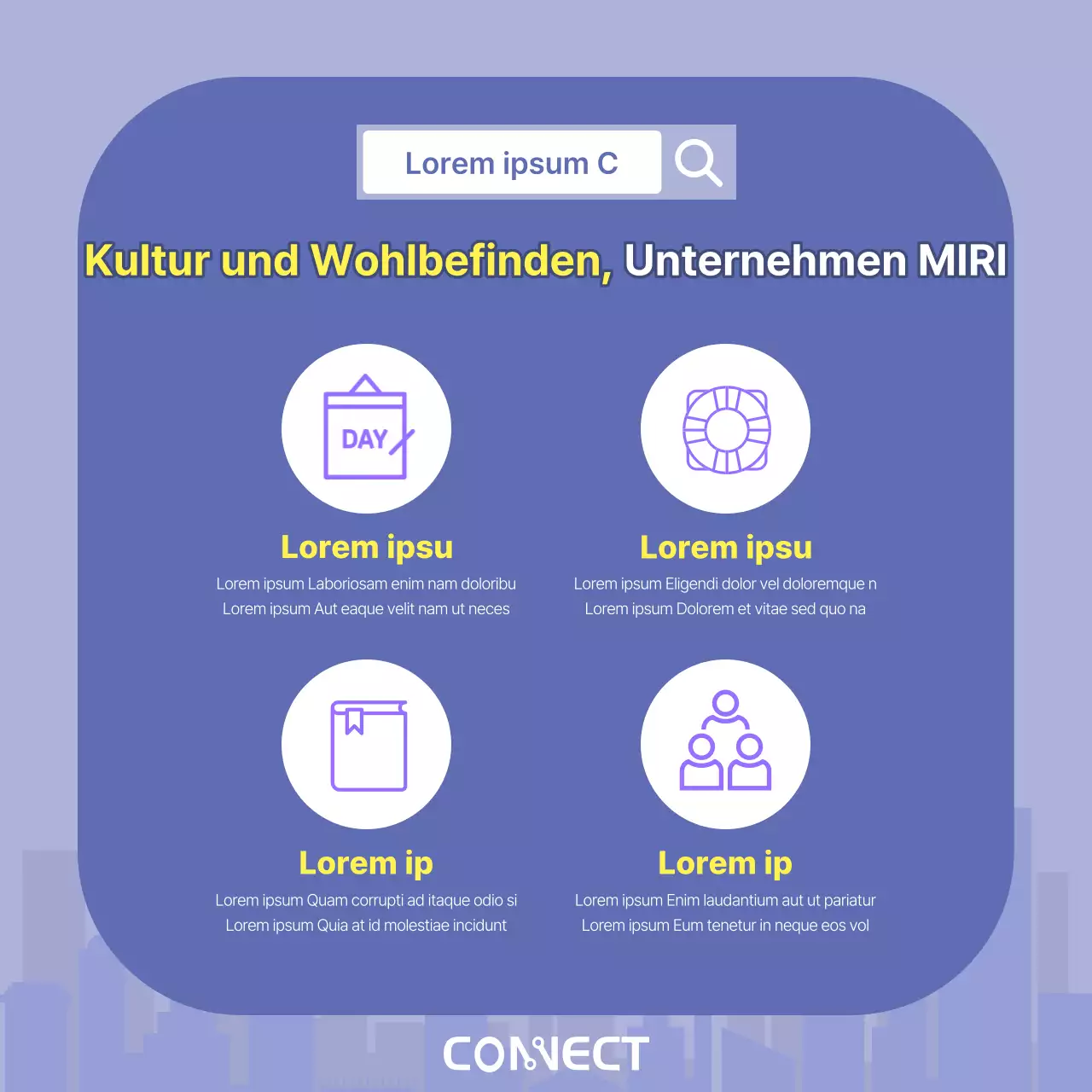 Ein minimalistisches Firmenanschreiben in Lila und Gelb