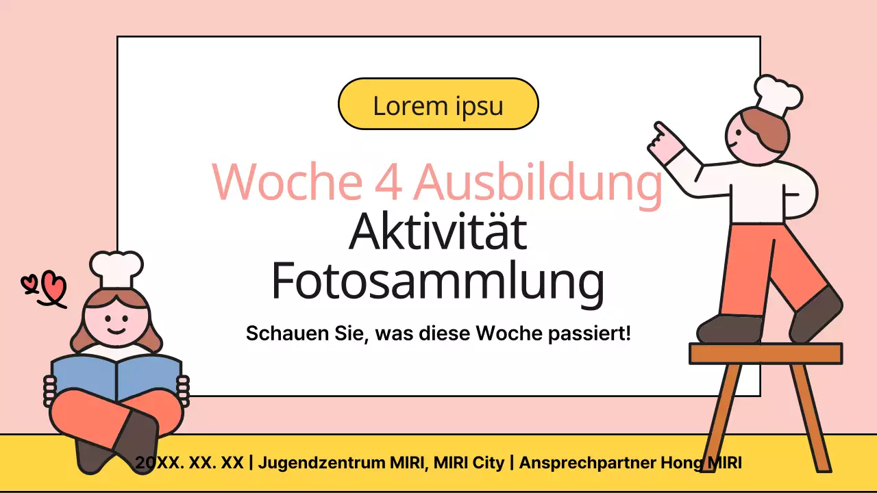 Präsentation des Programms in der gelben und rosa Mitte