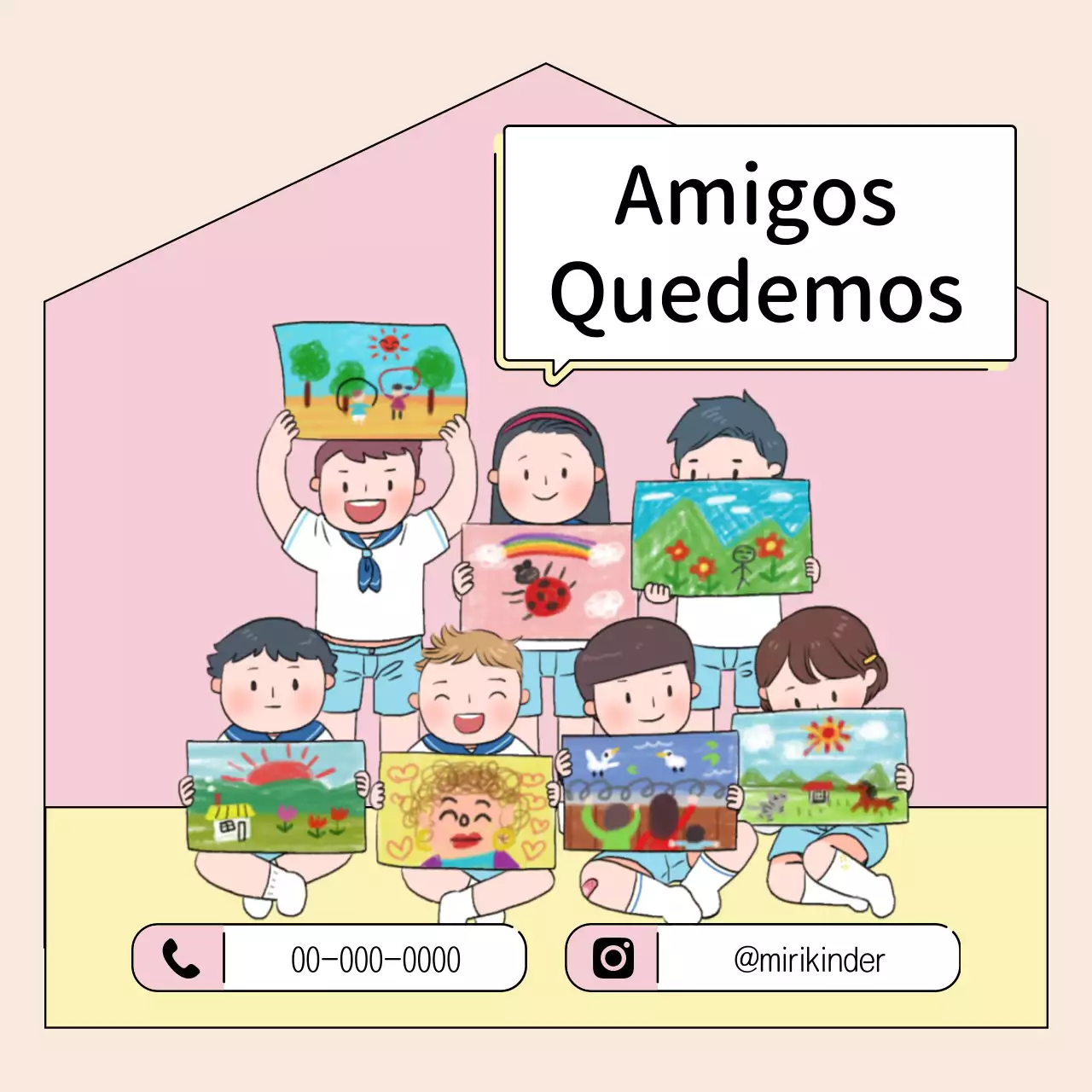 Simpáticos anuncios preescolares en amarillo y rosa