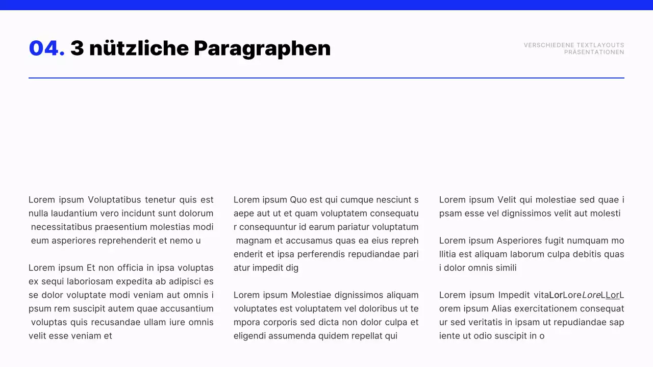 Moderner Text-Layout-Bericht in Blau und Weiß