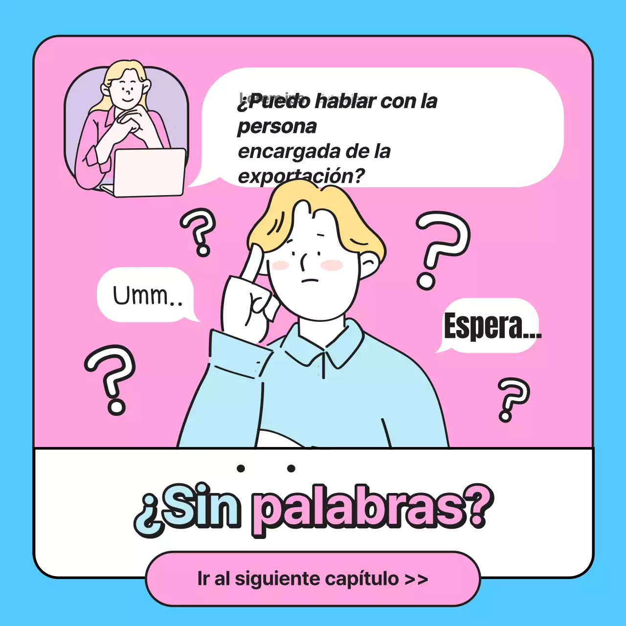 Promoción de una escuela de inglés kitsch en rosa y azul claro
