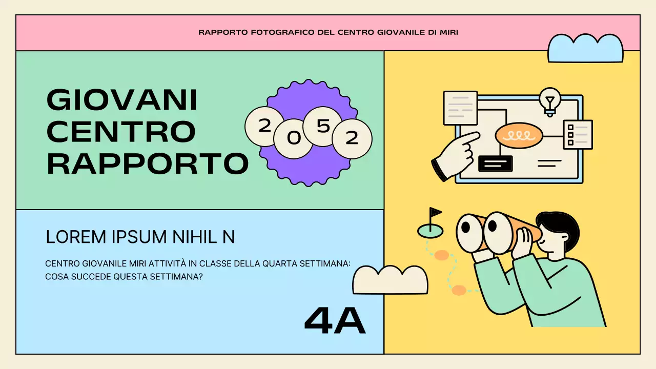 Presentazioni di attività del centro giovanile in giallo e menta