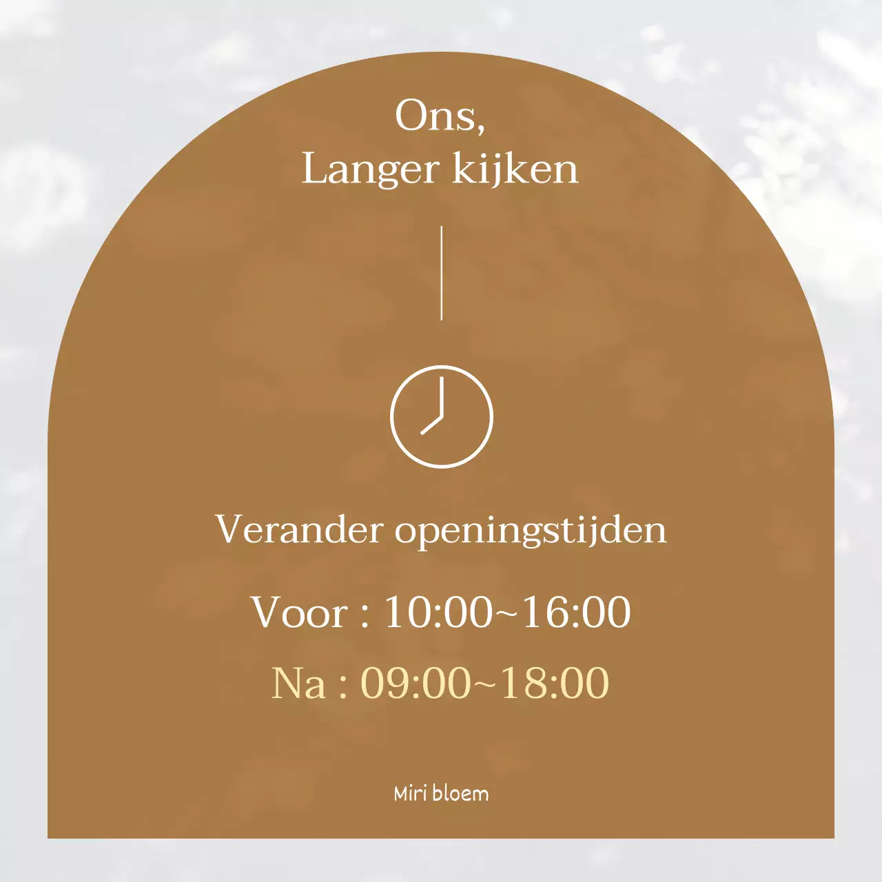 Moderne aankondiging van openingstijden in wit en bruin