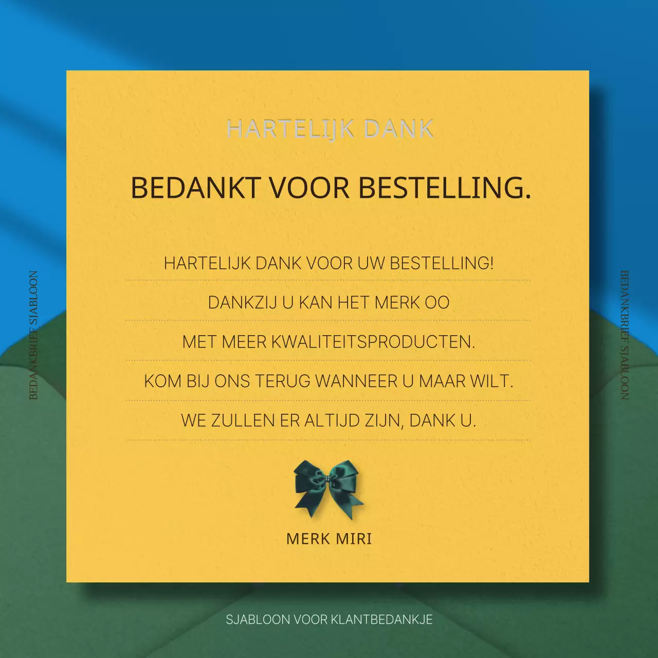 Modern bedankbriefpapier in blauw en geel