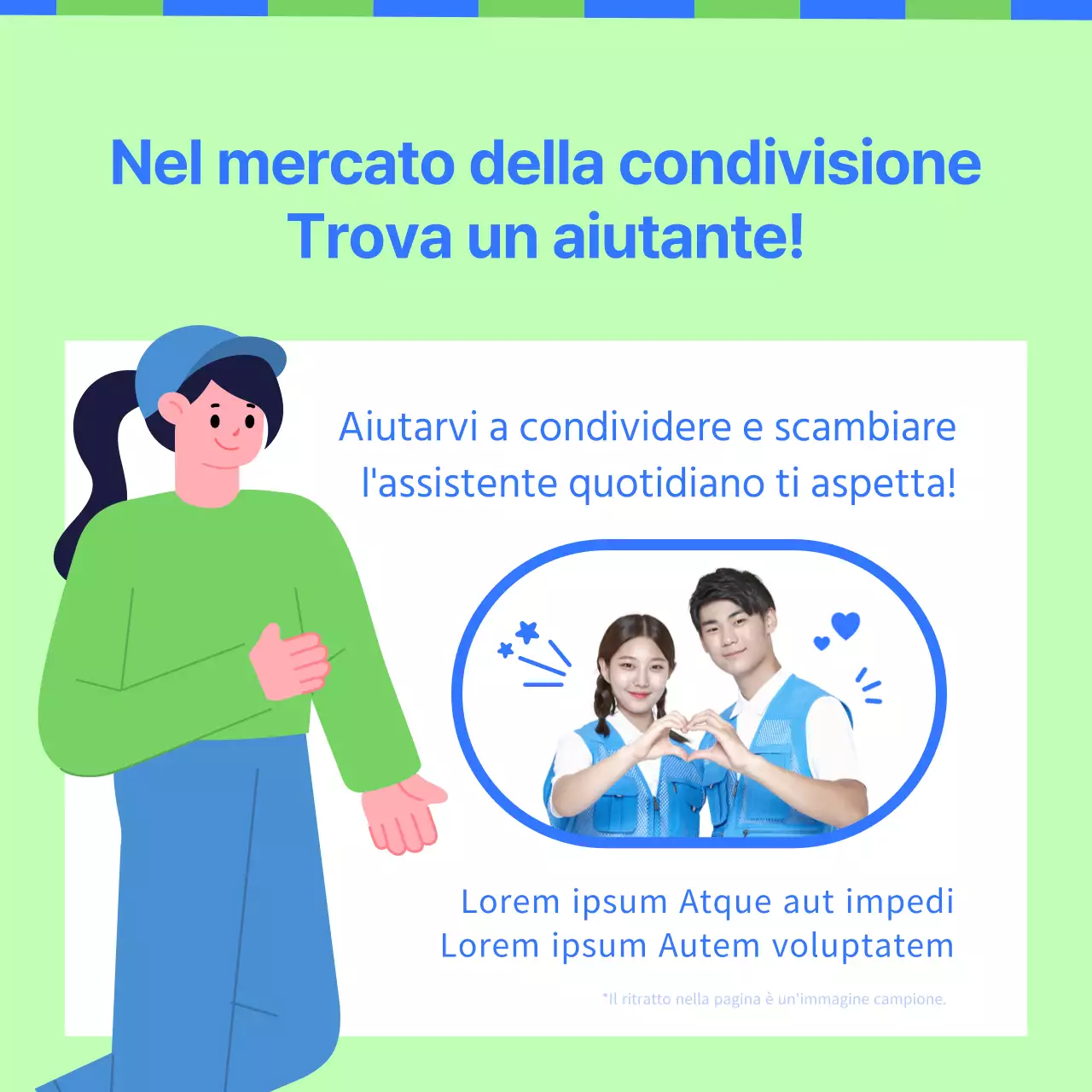 Un mercato di condivisione in verde e blu