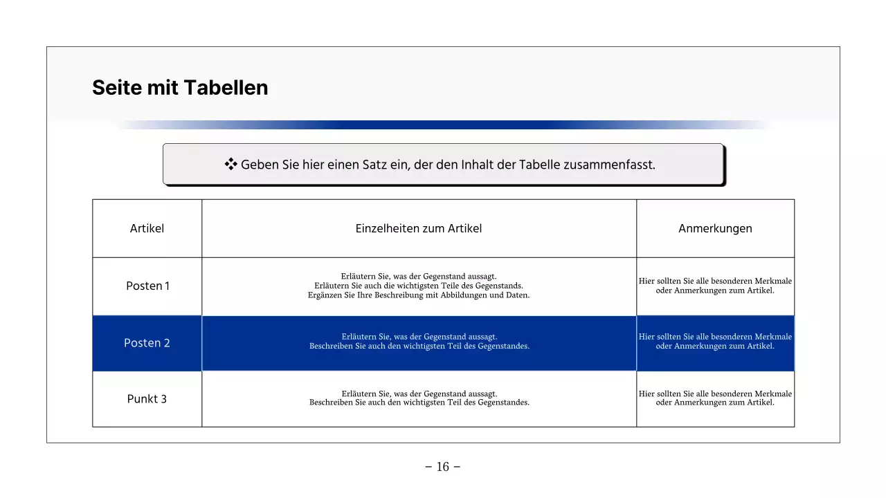 Basisbericht zum Ausdrucken in Marineblau und Grau