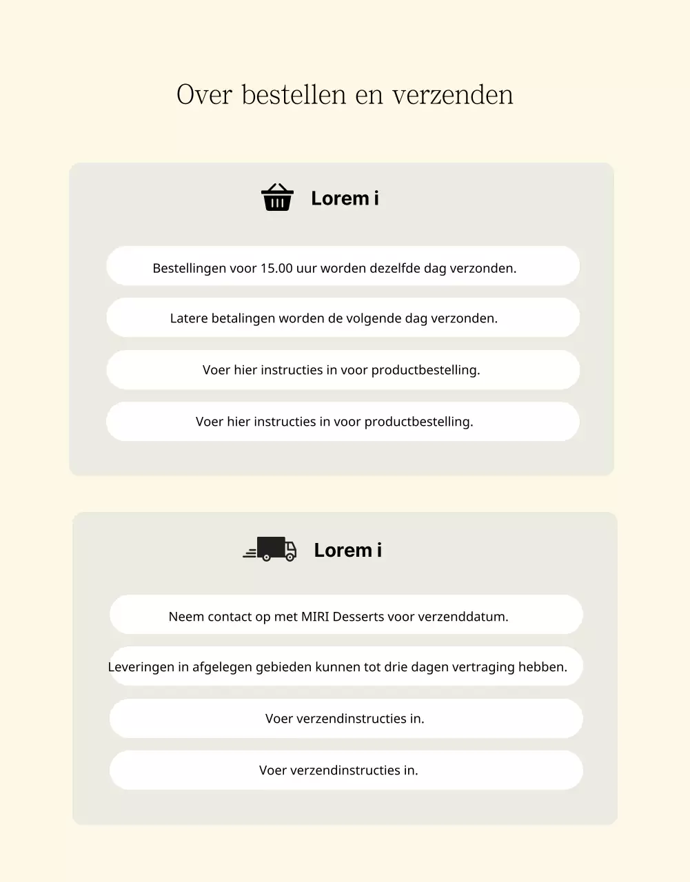 Aankondiging van de verkoop van een eenvoudige beige en ivoorkleurige taart