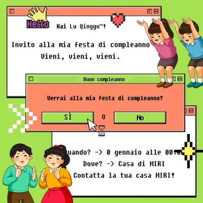 Invito di compleanno pop-up retrò in chartreuse e rosa