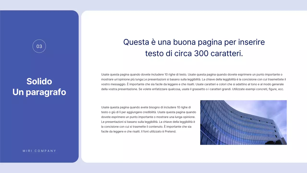 Testo semplice in blu per una relazione su cui si può scrivere molto