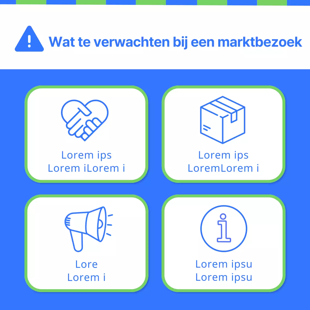 Aankondiging van een pop van groen en blauw delende markt