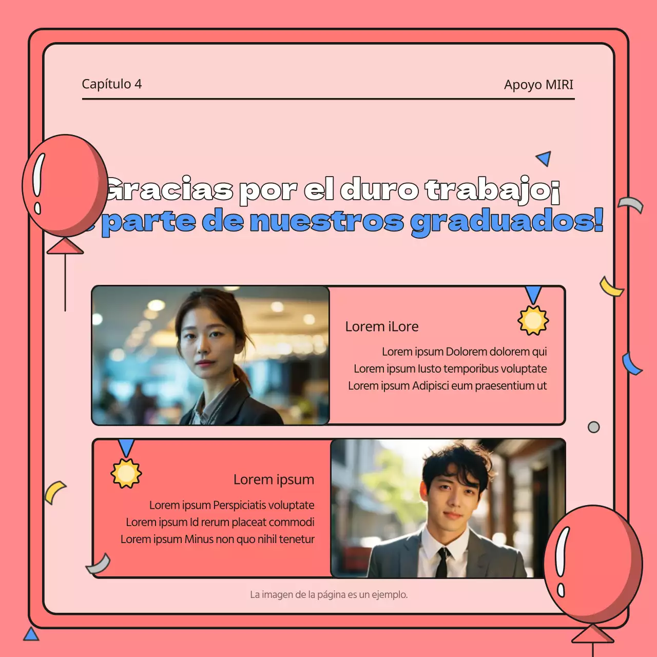 Celebración de la finalización del programa en rojo y azul