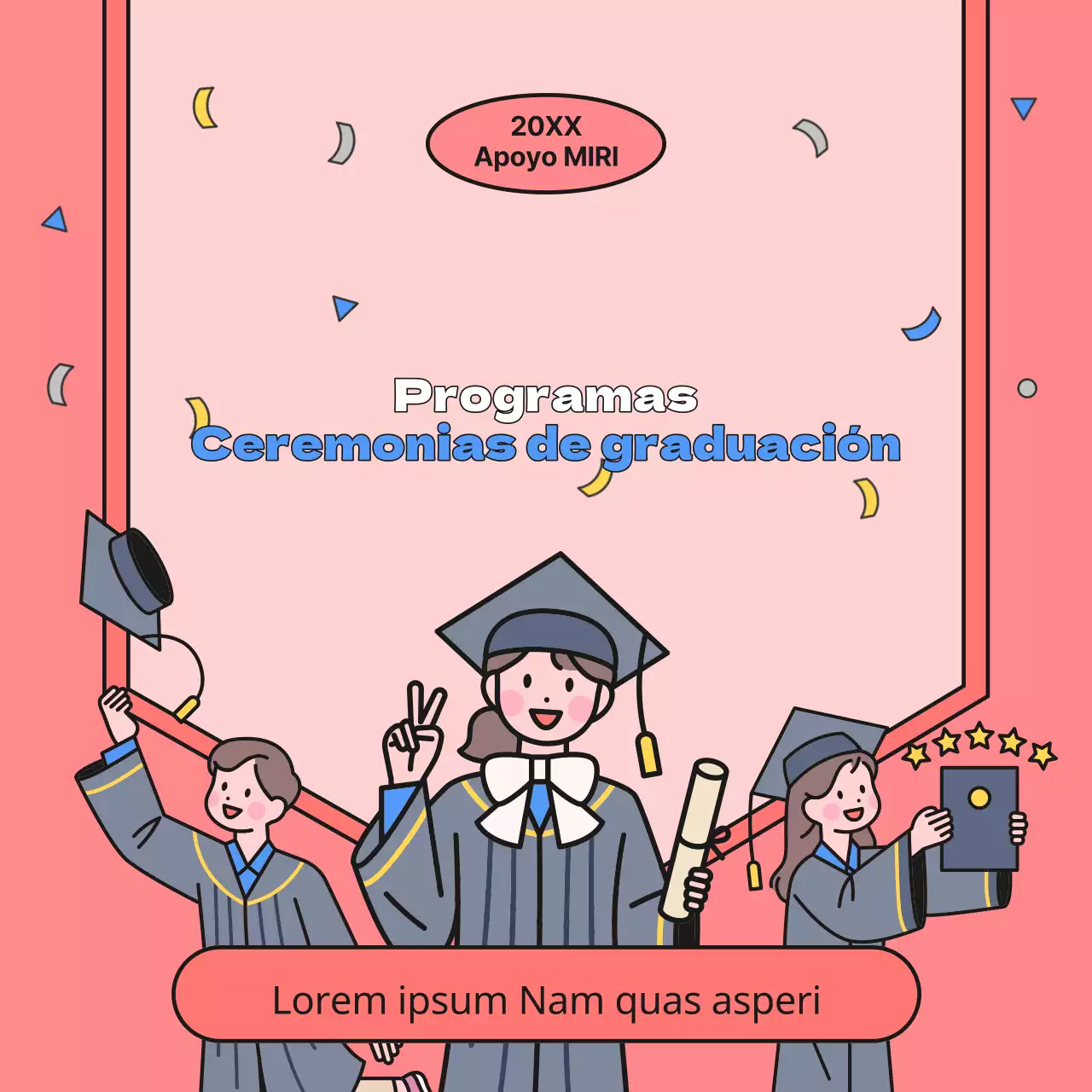 Celebración de la finalización del programa en rojo y azul
