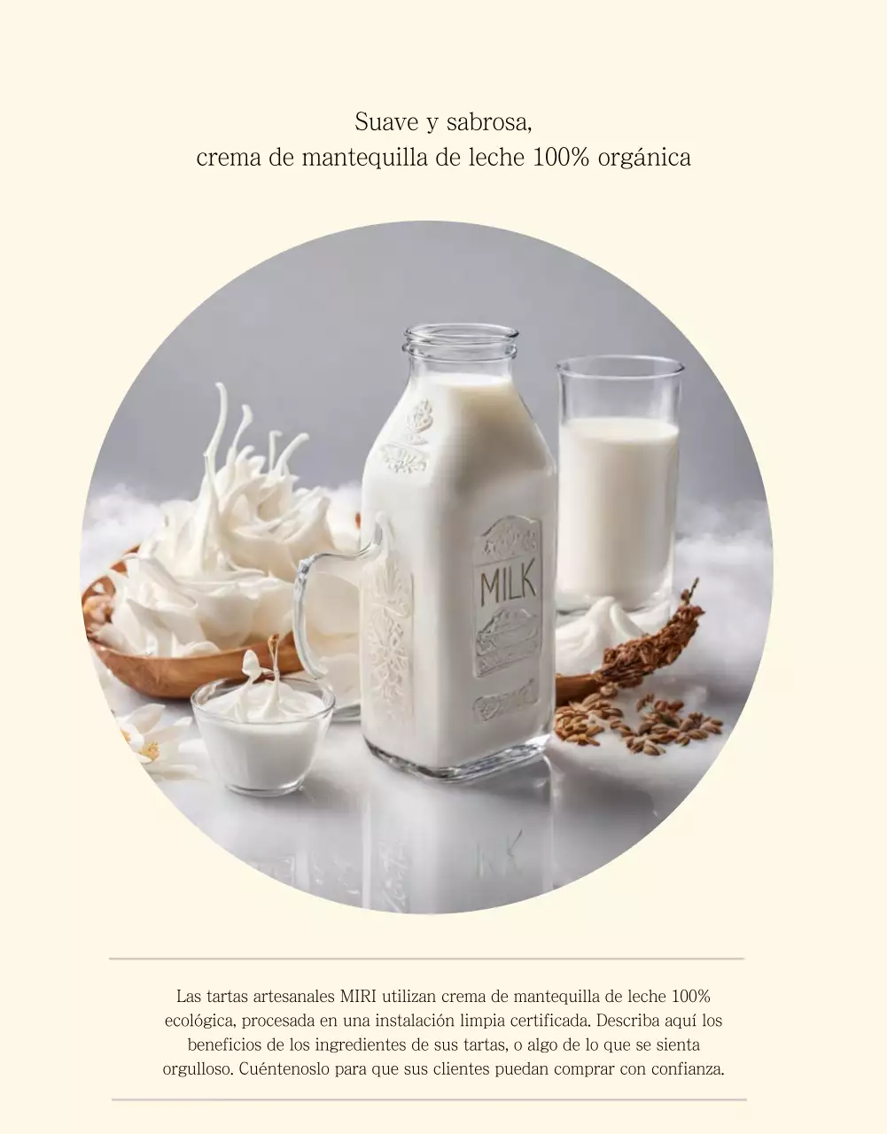 Anuncio de venta de una sencilla tarta beige y marfil