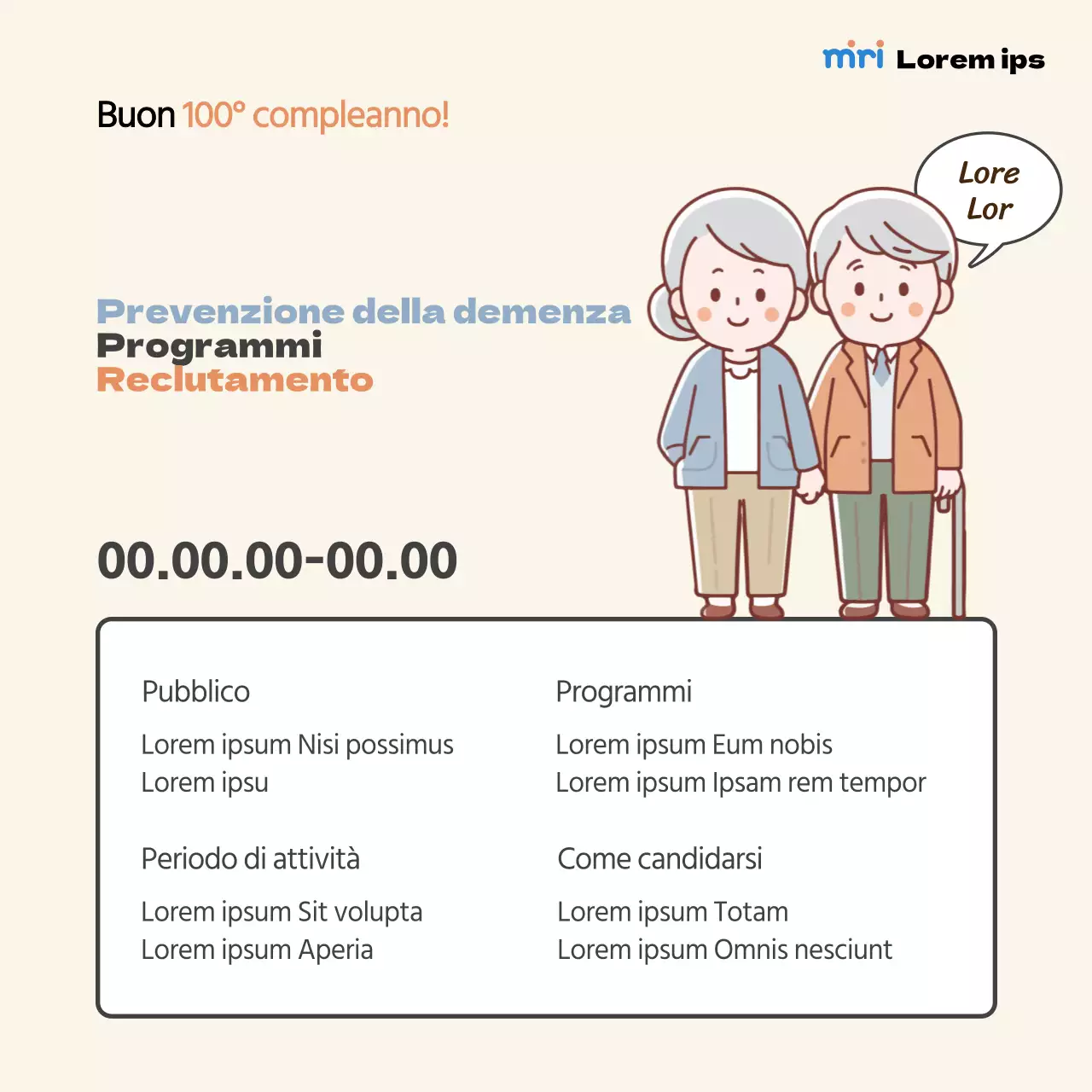 Semplice annuncio di reclutamento per la prevenzione della demenza in arancione e azzurro