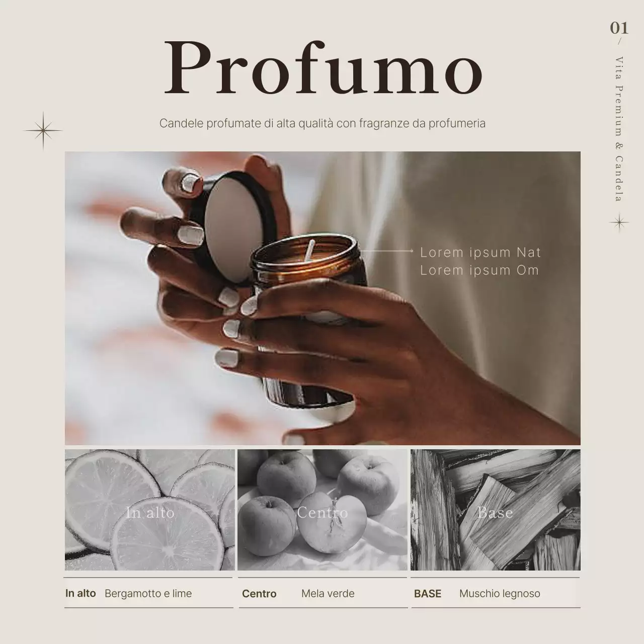 Promuovere una semplice candela in beige