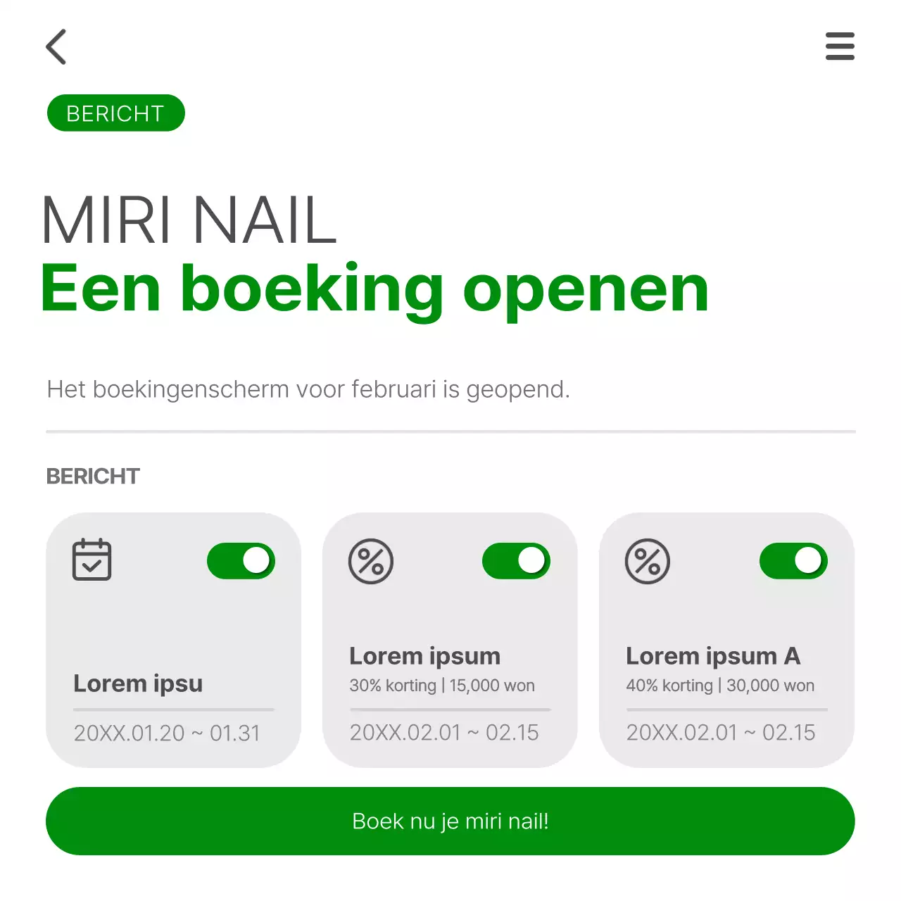 Een eenvoudige groen-witte boekingsgids