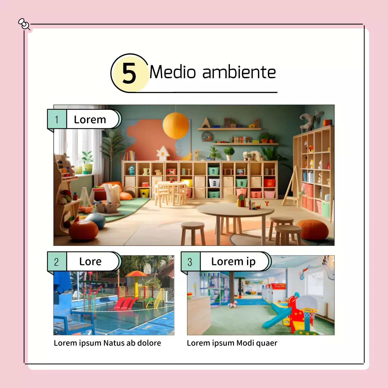 Simpáticos anuncios preescolares en amarillo y rosa