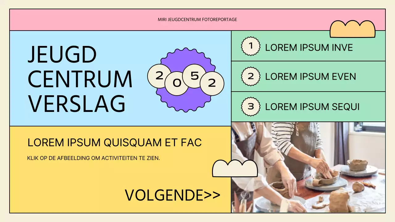 Gele en mintkleurige activiteitenpresentaties voor het jeugdcentrum