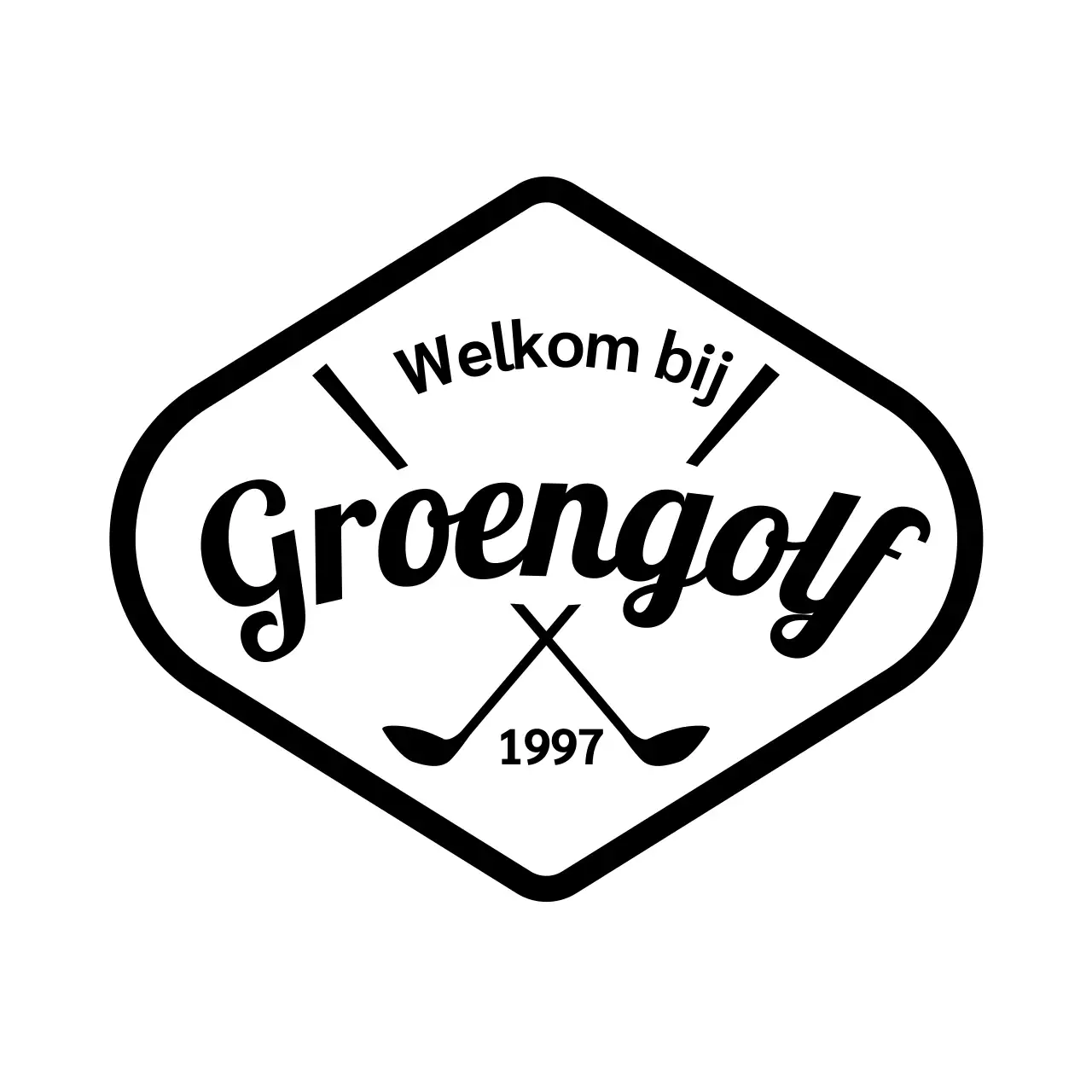 Eenvoudige concept golfclub met golflogo en handschrift