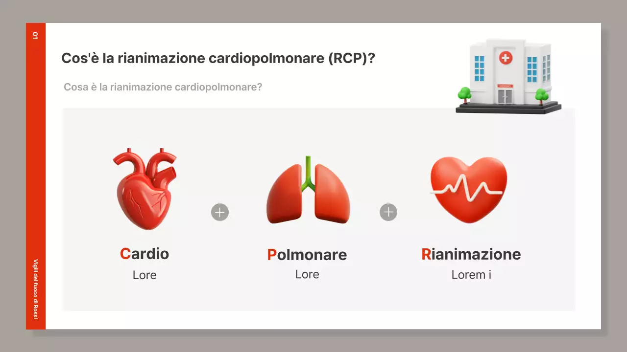 Materiale semplice per la formazione sulla RCP di colore rosso e marrone
