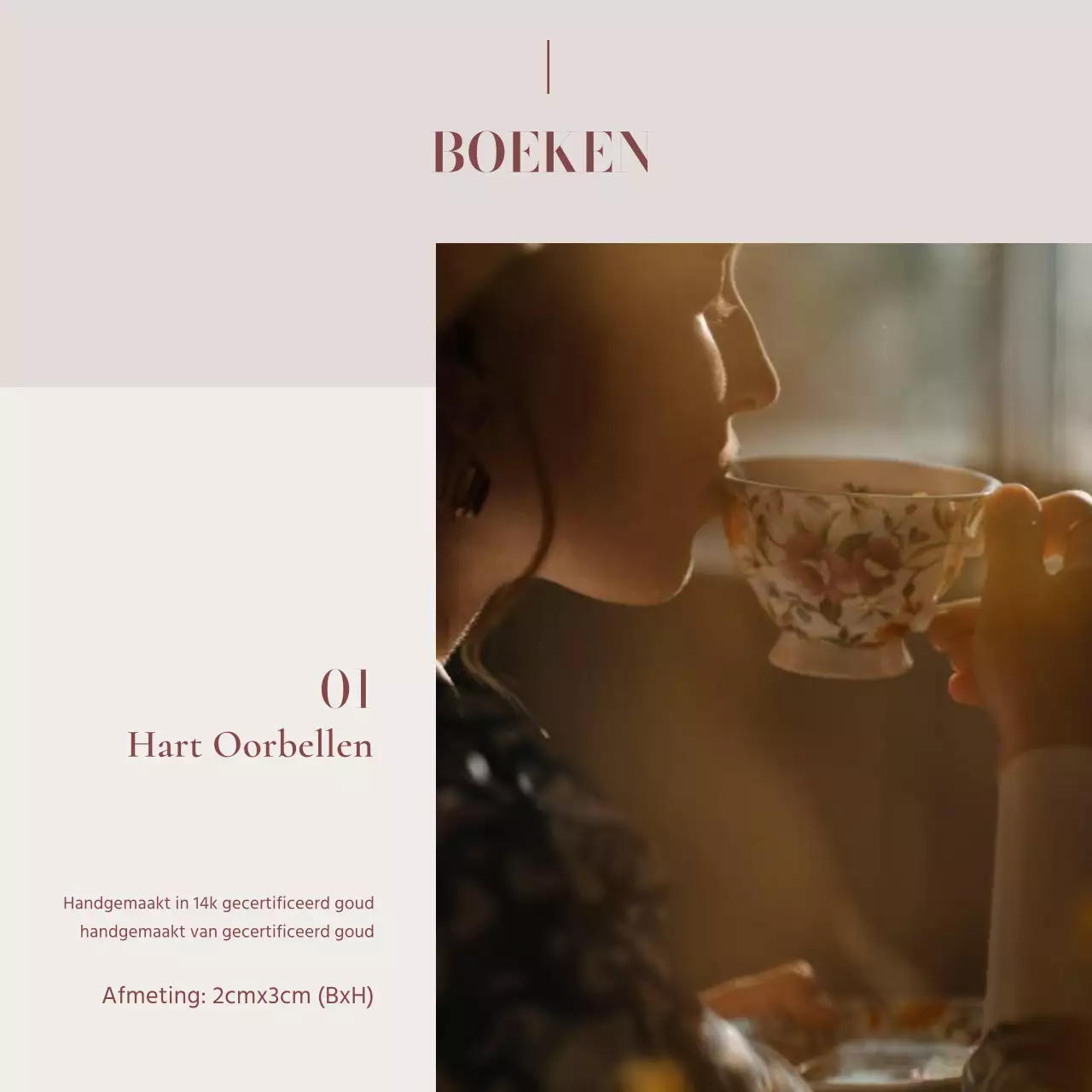 Een advertentie voor een lookbook met trendy sieraden in roze en bruin.