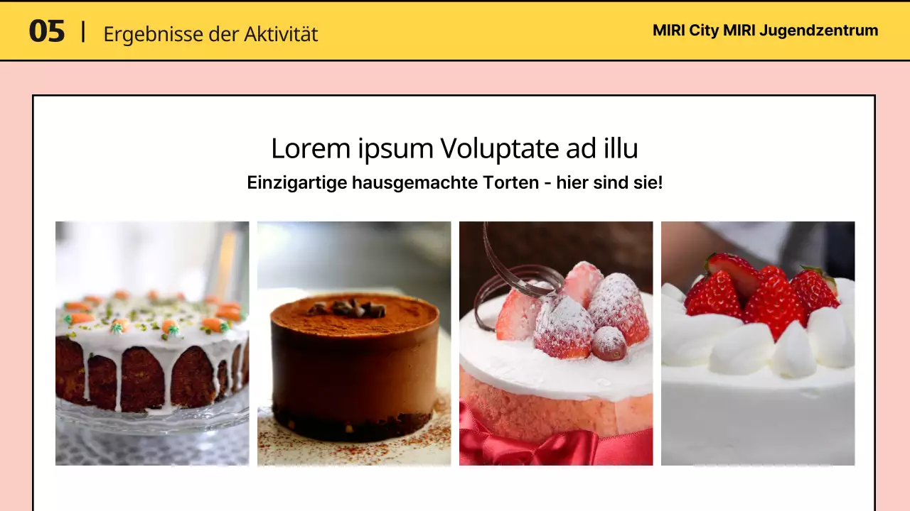 Präsentation des Programms in der gelben und rosa Mitte