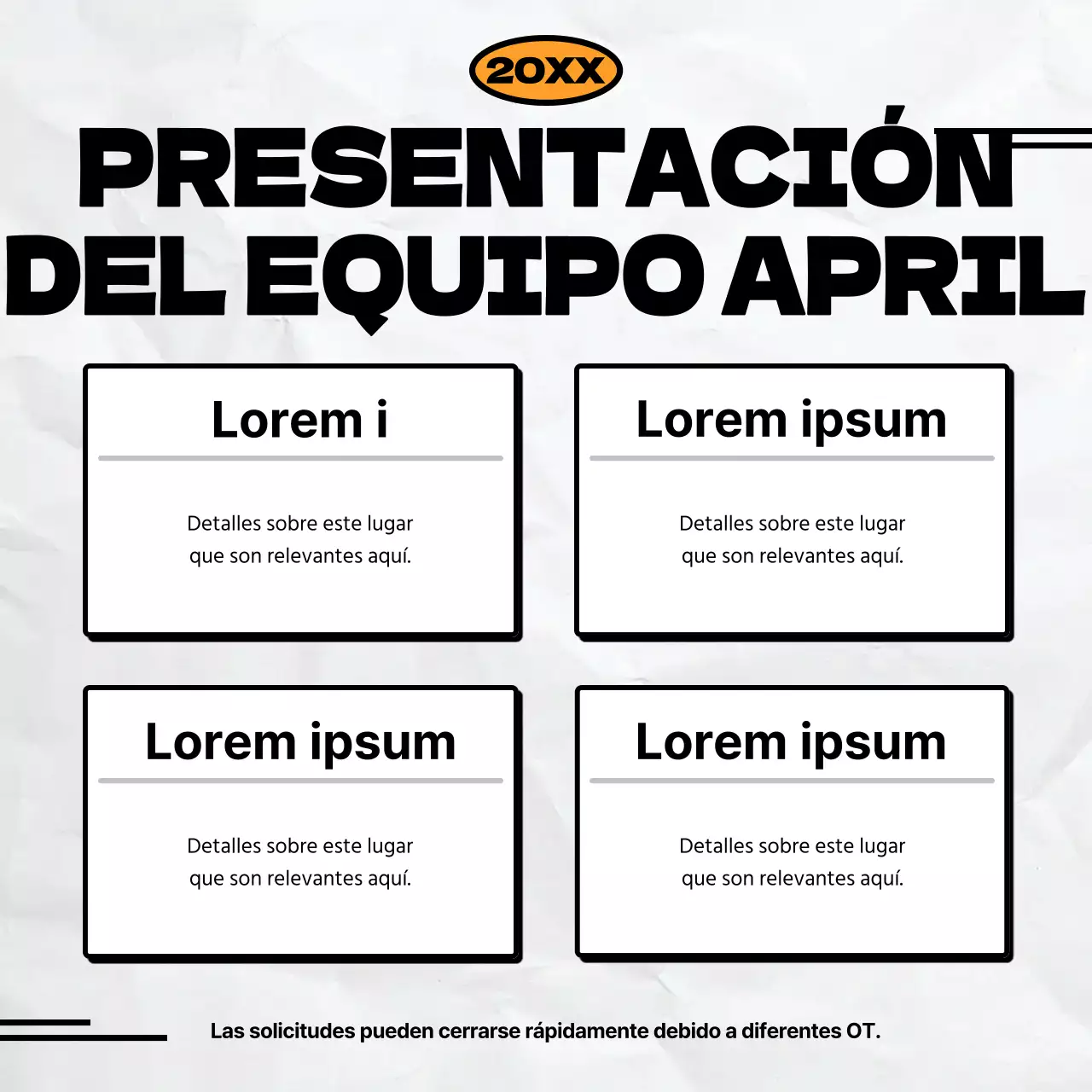 Anuncio minimalista de reclutamiento de un club de fútbol en negro y naranja