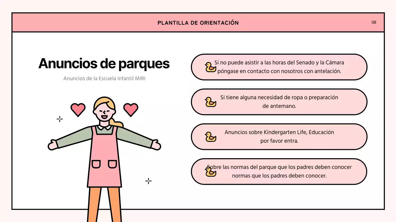 Una sencilla carta de orientación para la guardería en rosa y verde lima