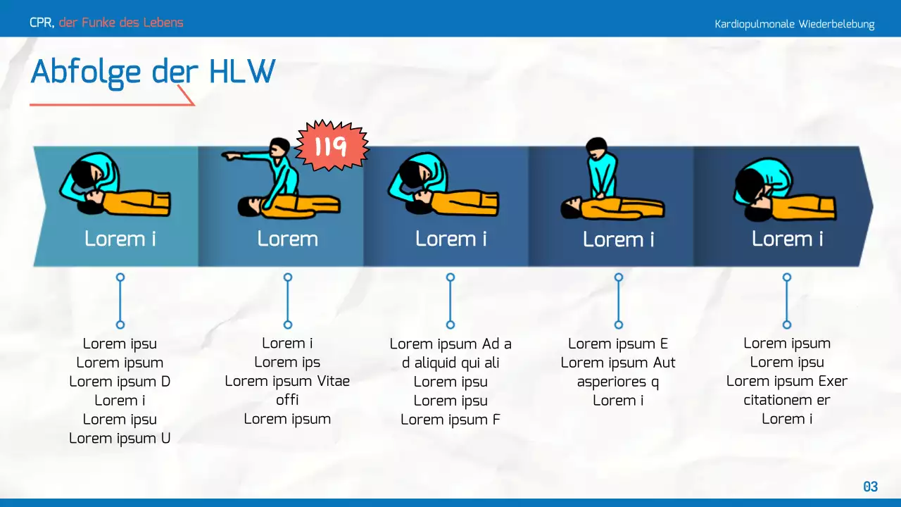 Einfache CPR-Schulungsmaterialien in Blau