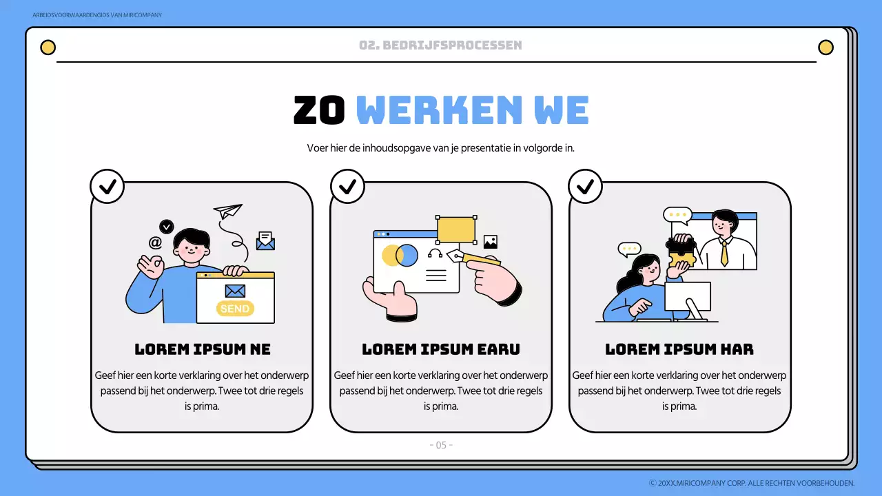 Blauw en geel onboarding trainingsmateriaal