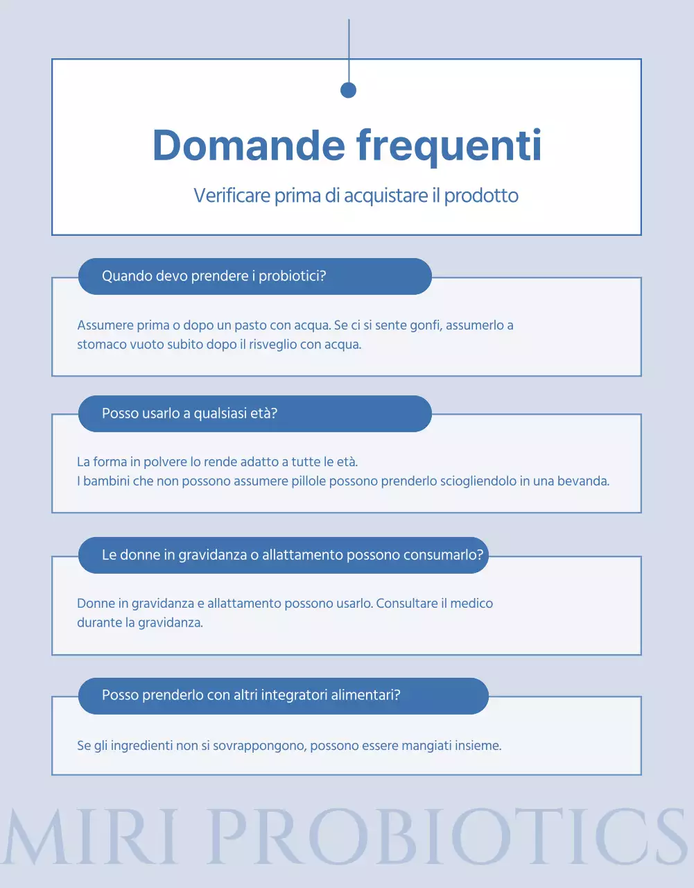 Briefing sul prodotto Lactobacillus semplice in blu navy e azzurro