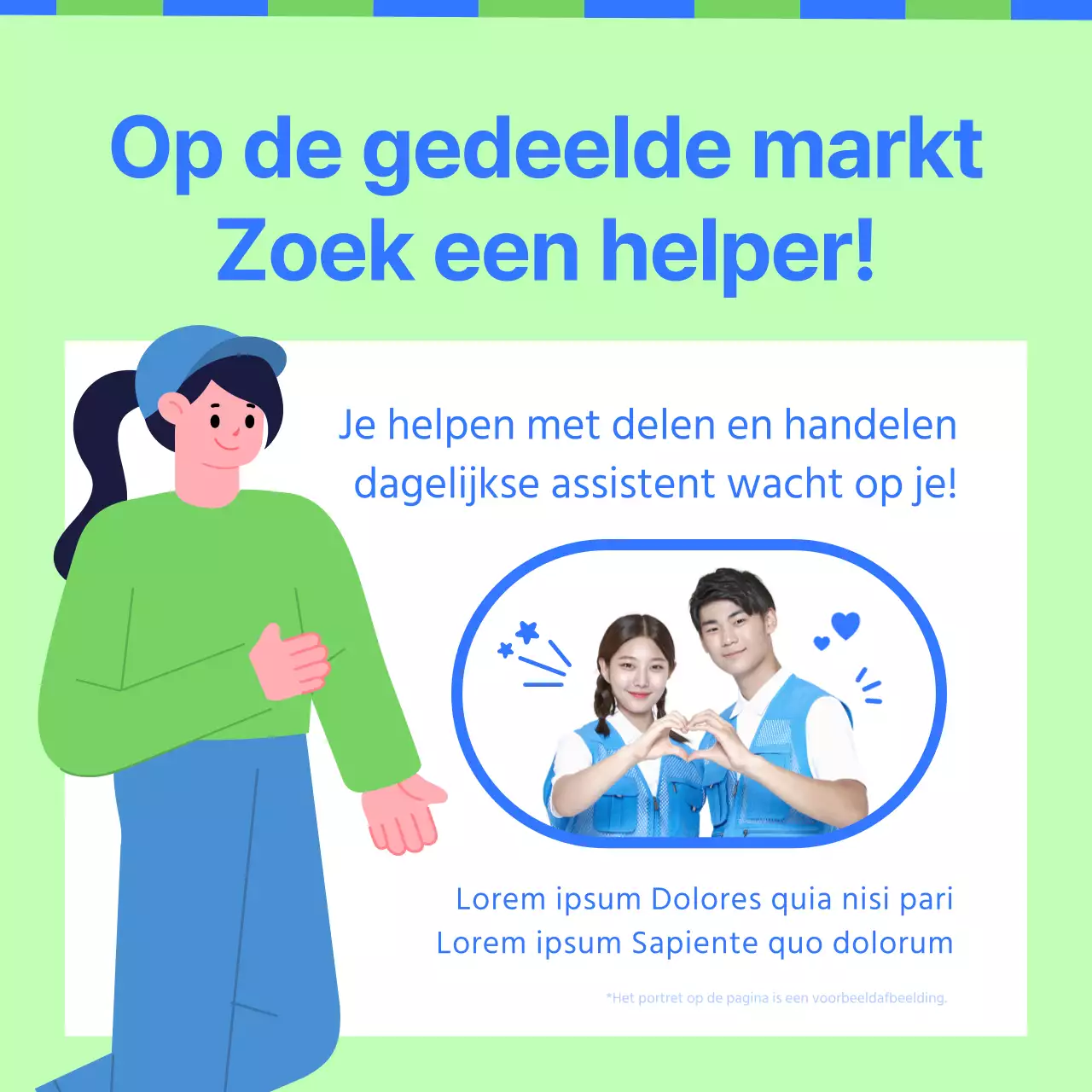 Aankondiging van een pop van groen en blauw delende markt