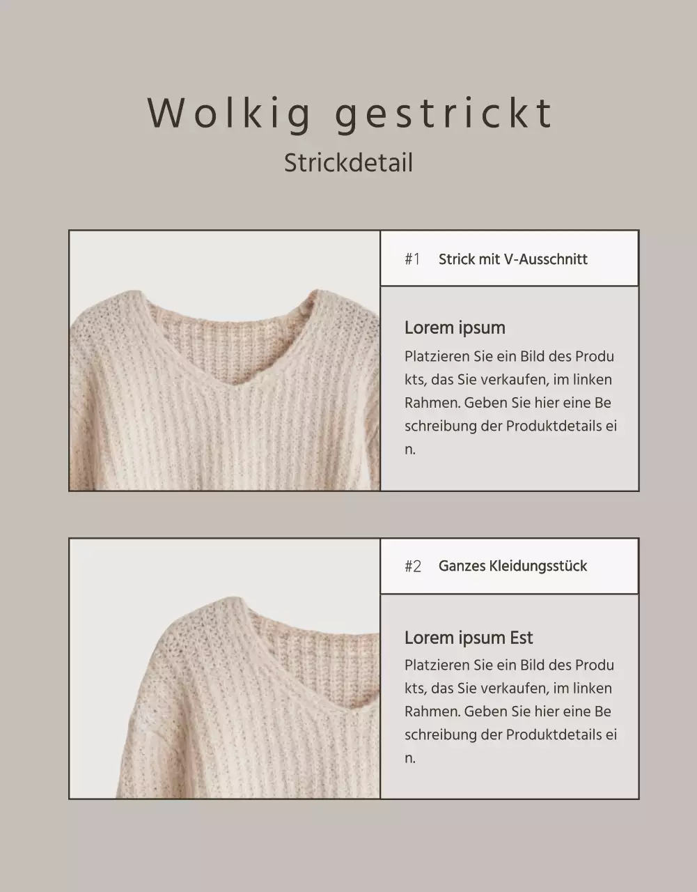 Moderne Winterstrickanzeige in Beige und Braun