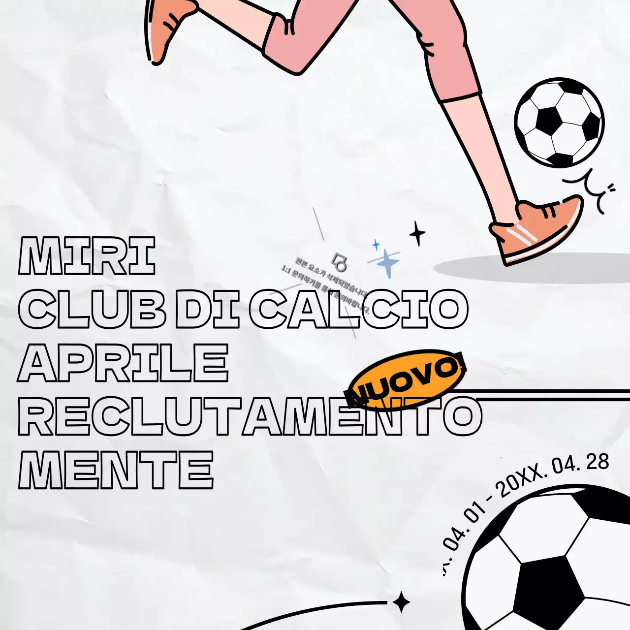 Annuncio minimalista di reclutamento di una squadra di calcio in nero e arancione