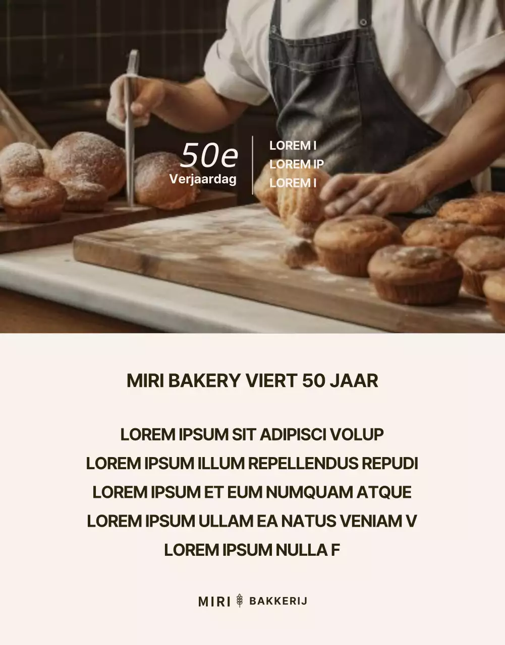 Promoot een modern bakkerij-evenement in zwart en beige